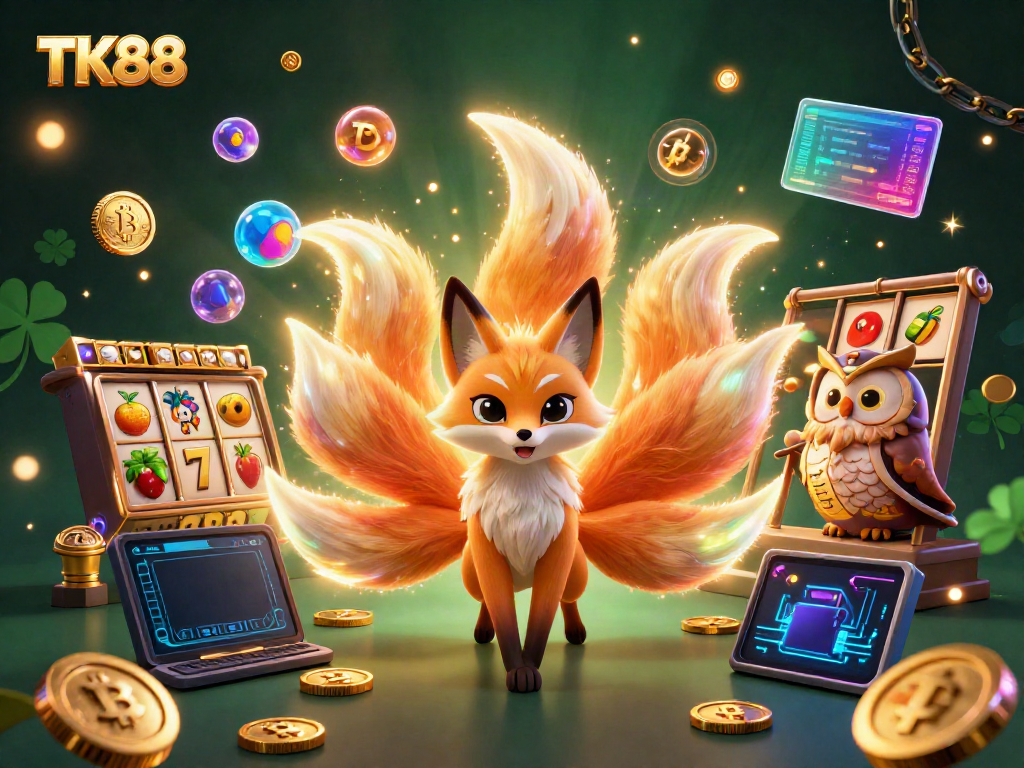 Engage with TK88 slot games featuring vibrant characters and glowing elements.