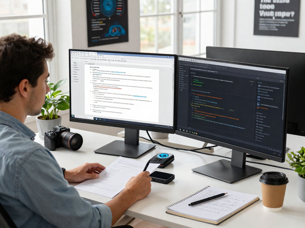 Advanced document fraud detection in a tech workspace, showcasing AI analytics tools and a collaborative review process.