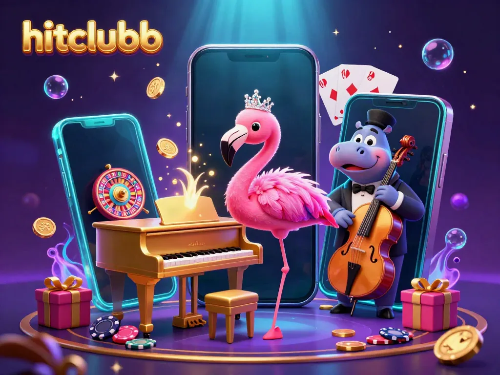 Experience hitclubb's thrilling casino environment with a flamboyant singer flamingo and a stylish hippo bassist.