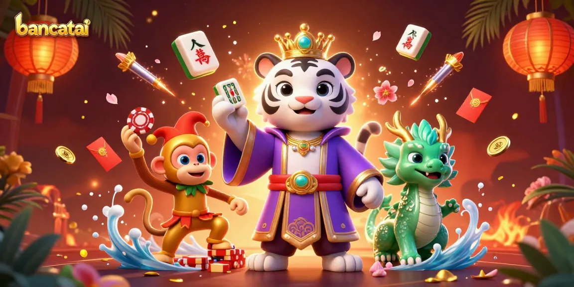 Engage in thrilling gameplay at bancatai with vibrant poker chips and lively casino characters.