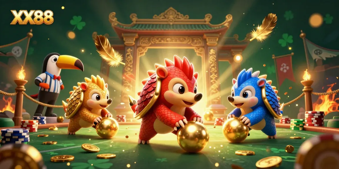 Engage in the exciting world of XX88 with vibrant pangolins and dynamic casino elements.