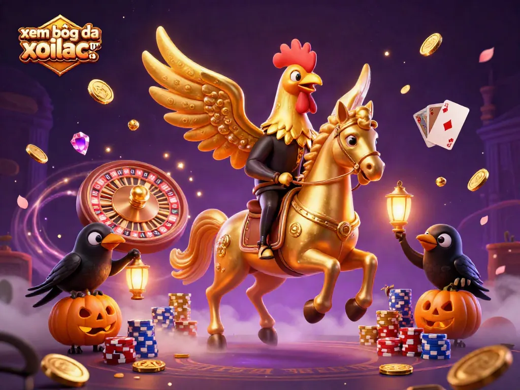 Witness the excitement of xem bóng đá xoilac tv featuring a golden rooster in a dynamic gambling scene.