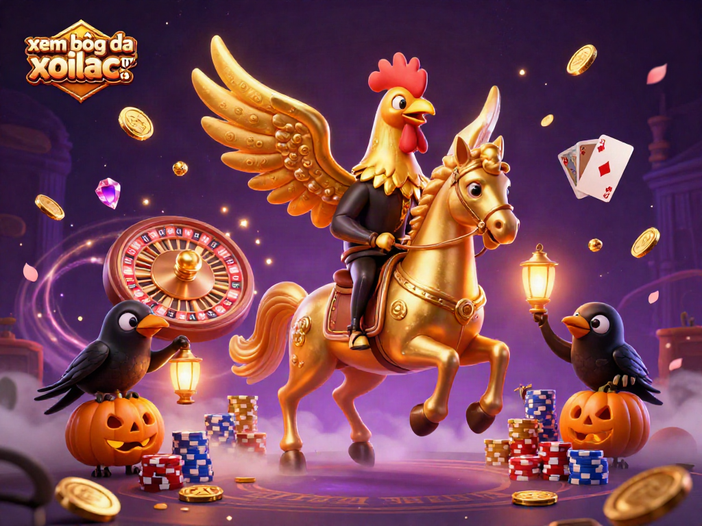 Witness the excitement of xem bóng đá xoilac tv featuring a golden rooster in a dynamic gambling scene.