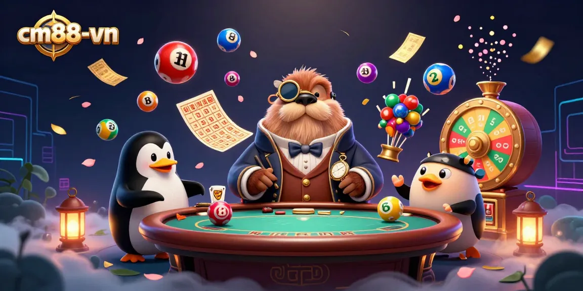 Engage with cm88-vn's exciting gambling scene featuring a jolly walrus and thrilling game elements.