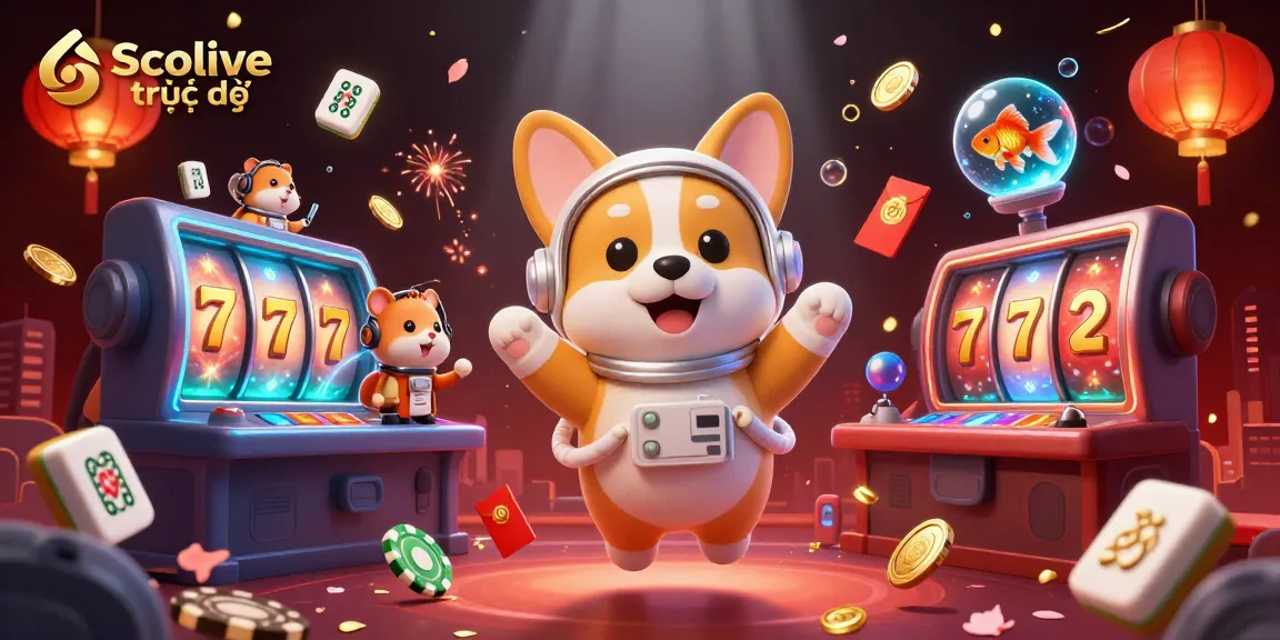Experience high-stakes slots with Socolive trực tiếp as the corgi astronaut spins and wins in a thrilling casino