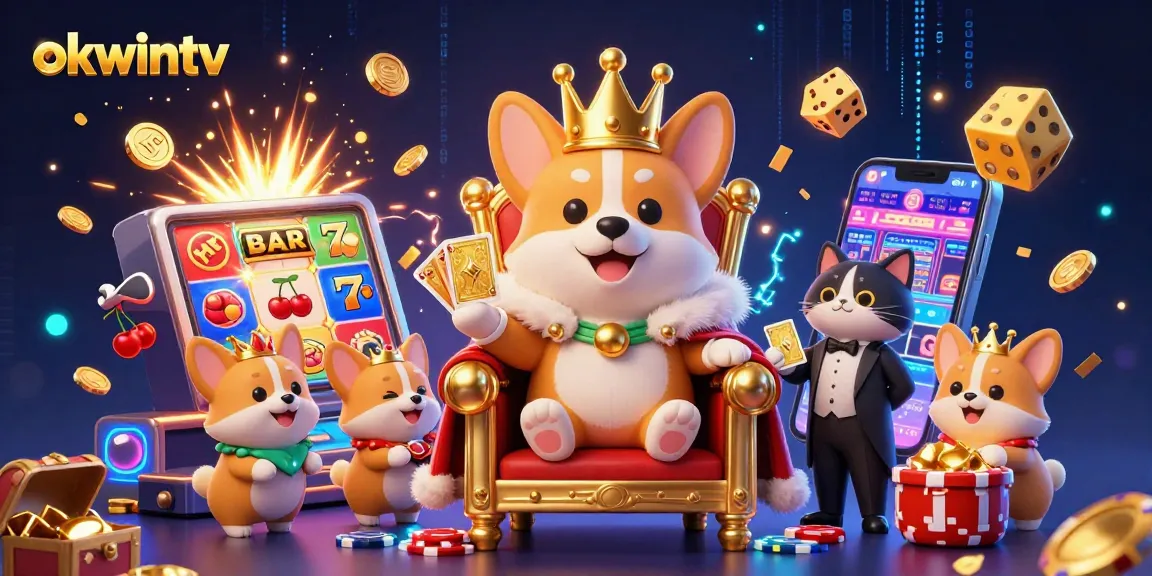 Bet on exciting moments with okwintv as a royal corgi and flamboyant cat butler celebrate casino glory.