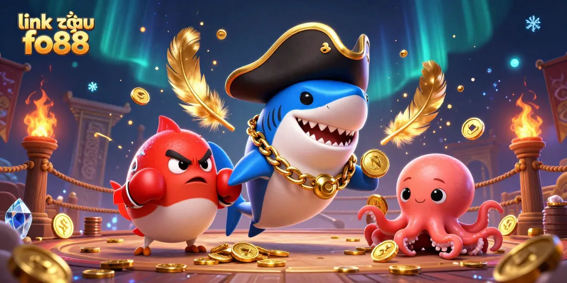 Engage with link vào fo88 in a vibrant casino scene featuring colorful sea creatures and gold coins.
