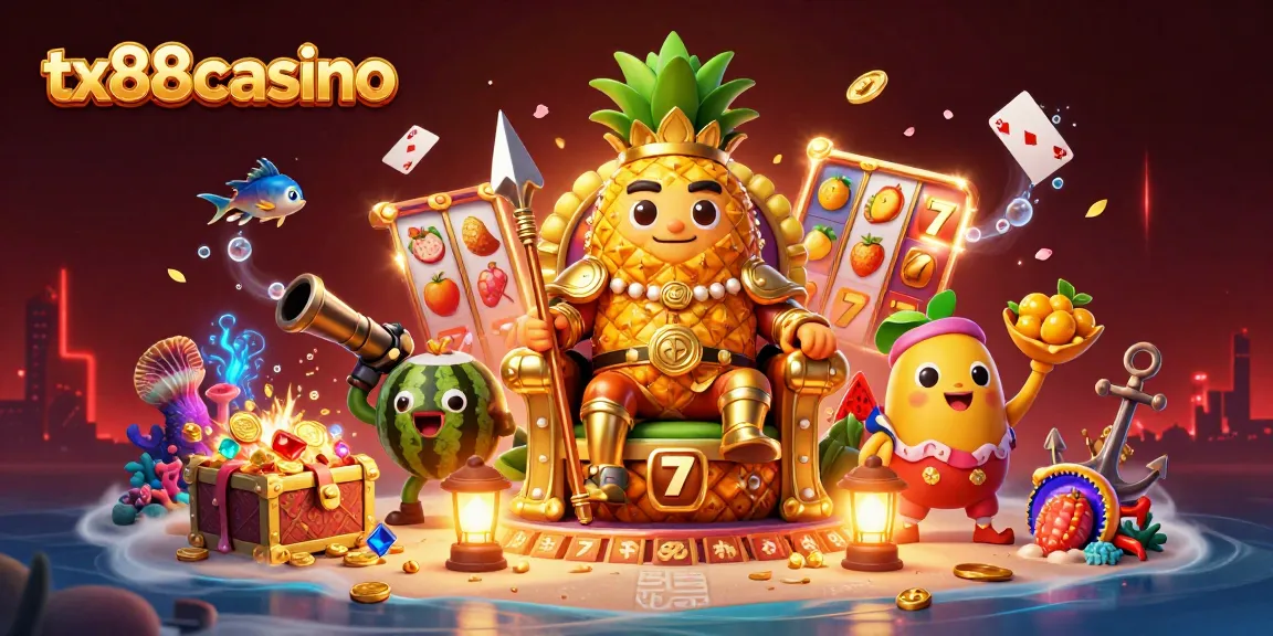 Engage with tx88casino through immersive slot games featuring golden pineapples, treasures, and vibrant visuals.
