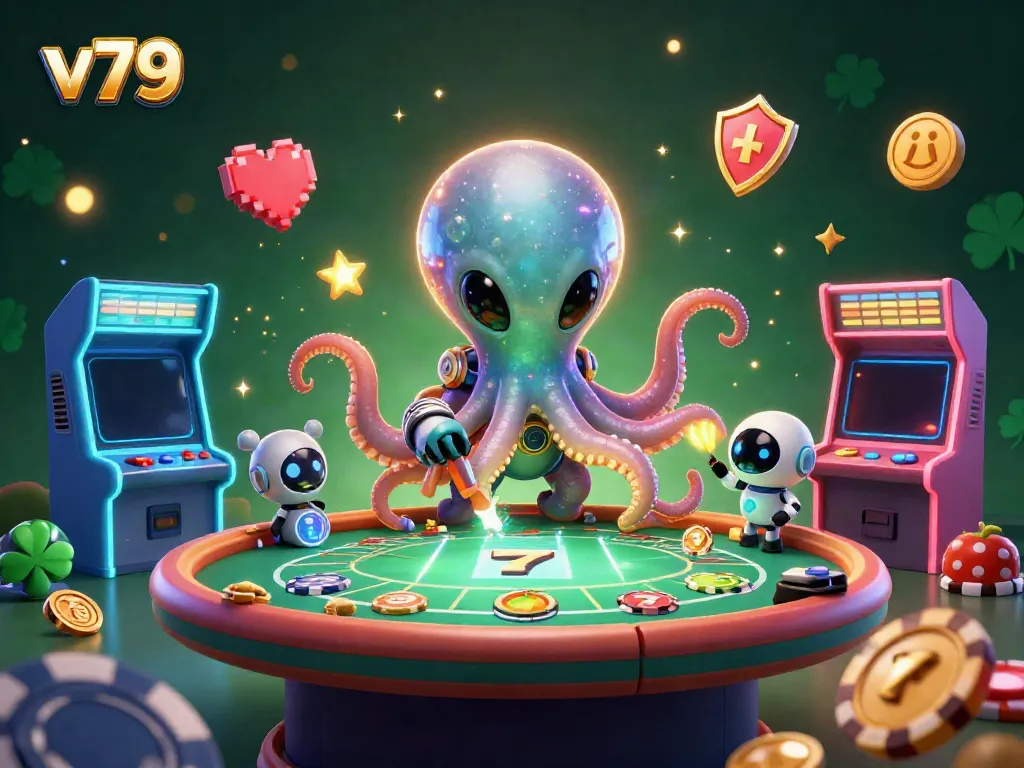 Engage in gaming excitement with v79 at a floating poker table operated by an alien octopus.