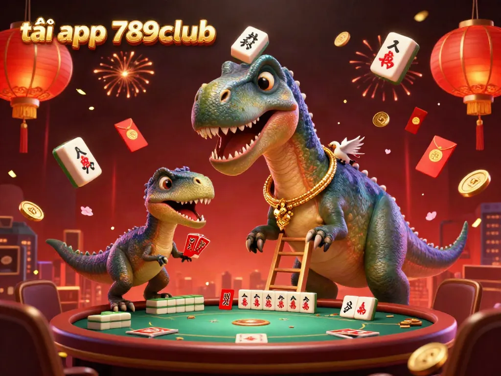Engage in thrilling gameplay with tải app 789club in an exciting casino atmosphere featuring a playful brontosaurus.