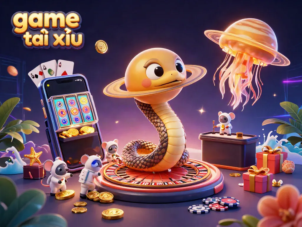 Experience thrilling game tài xỉu action with vibrant 3D characters in a cosmic casino scene.