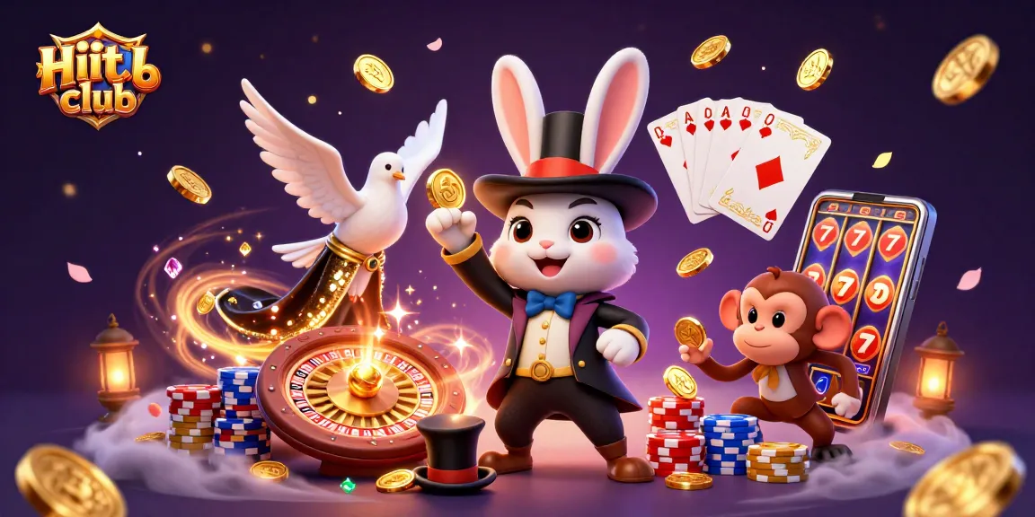 Experience the excitement of Hit club with a magician rabbit and vibrant casino elements in a dynamic 3D scene.