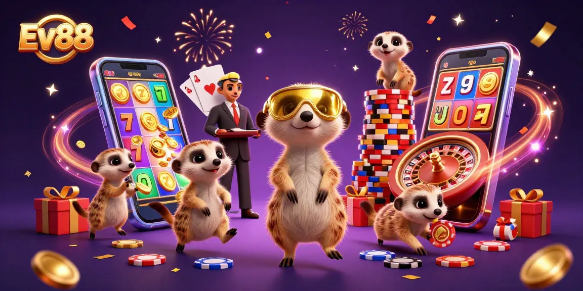 Experience the dynamic casino scene at Ev88, where meerkats engage in thrilling gaming activities and exciting bets.