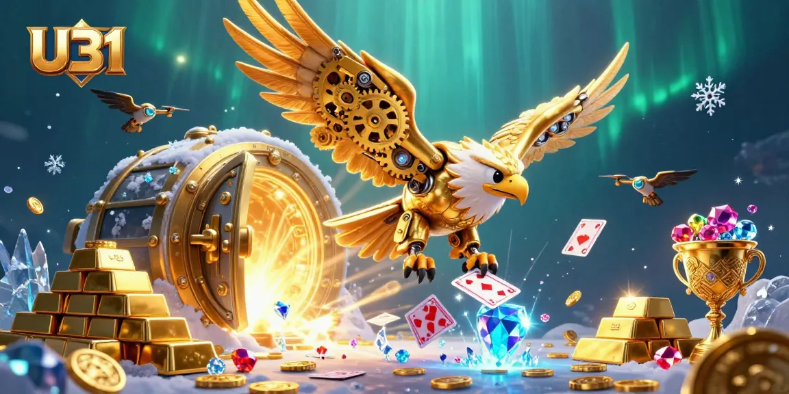 Engage with U31's dynamic casino adventure featuring holographic cards, golden gems, and immersive gaming elements.