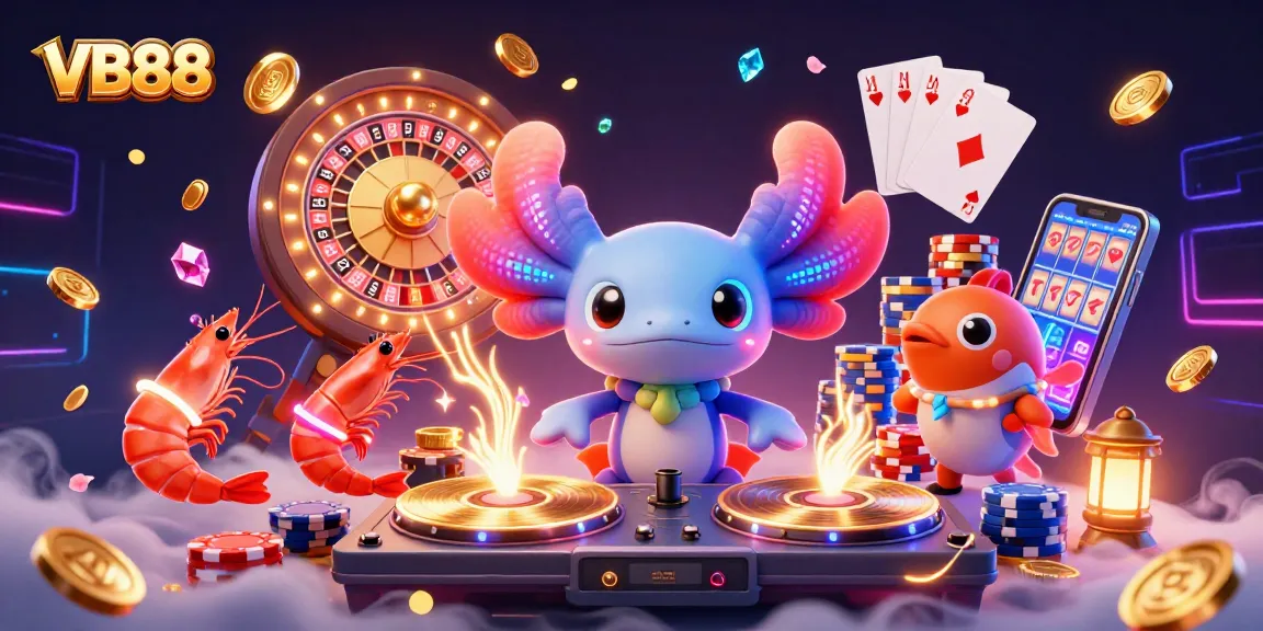 Spin the reels with VB88 in a vibrant underwater casino scene featuring dynamic characters and sparkling gems.