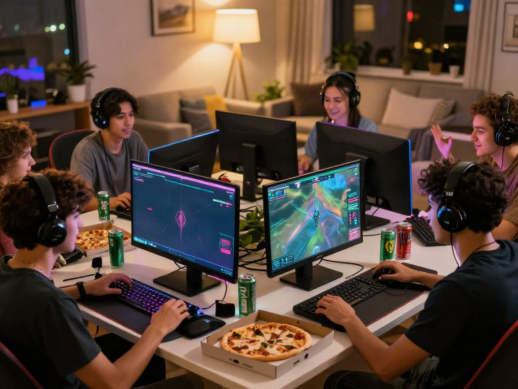 Exciting 9bet gaming session with friends in a lively home setting.