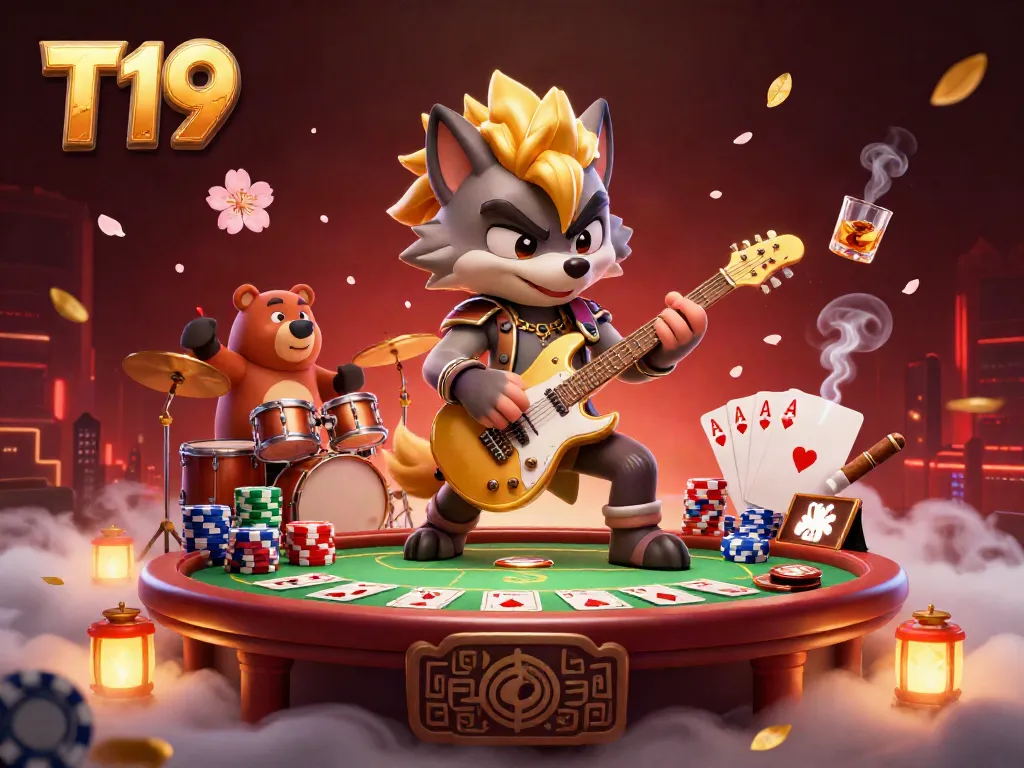 Experience thrilling T19 gaming with vibrant characters and poker action set on a dynamic casino stage.
