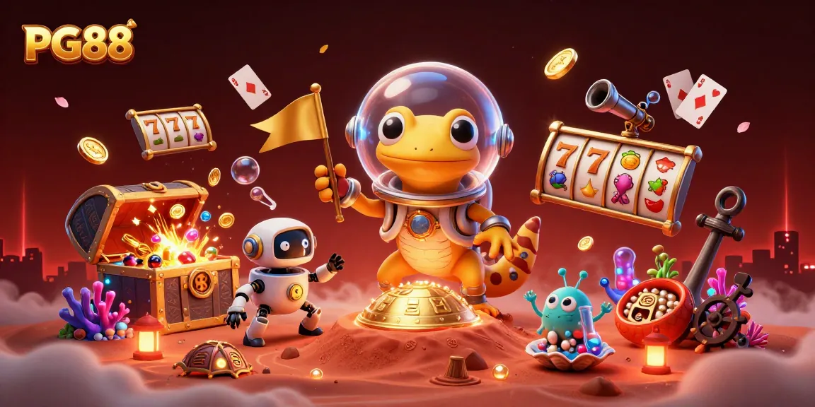 Experience thrilling PG88 casino adventures with a Martian gecko and treasure-filled fun.