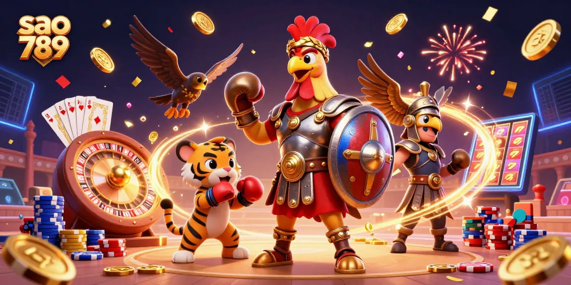 Engage with the thrilling games at sao 789 as golden coins cascade amidst a vibrant casino scene.