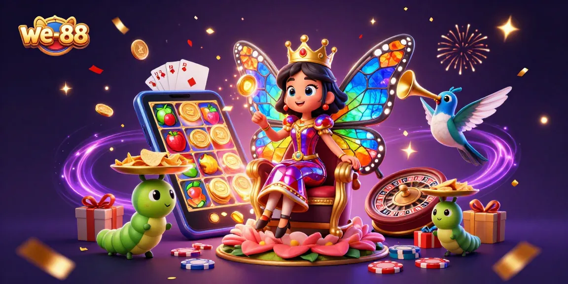 Engage with the magic of we-88 through vibrant slot games featuring a butterfly queen and celebration elements.