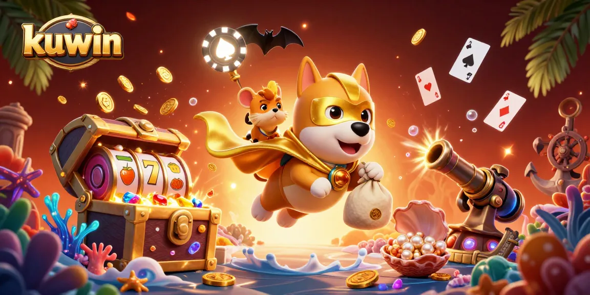 kuwin superhero dog and sidekick promote exciting slots adventure in vibrant 3D illustration