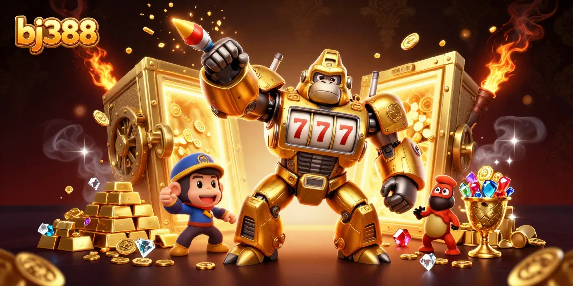 Experience thrilling gameplay with bj388 as a golden gorilla mech unleashes riches and excitement.