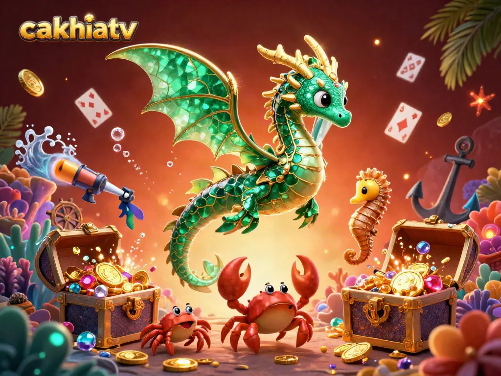 Cakhiatv showcases a vibrant underwater scene with a leafy sea dragon and treasure elements, capturing the excitement of online gambling.