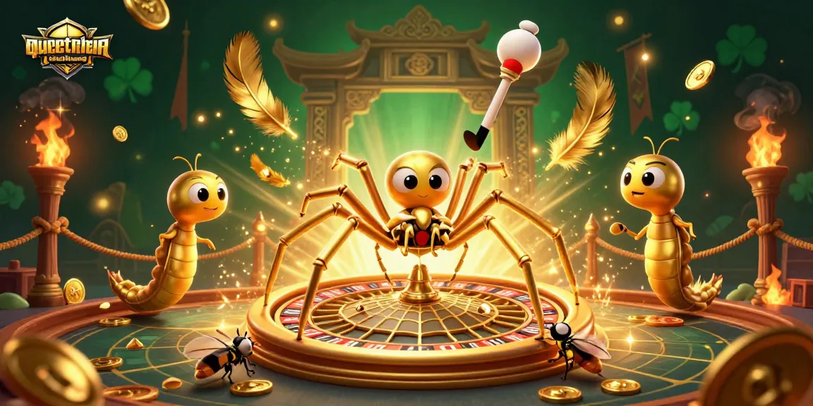 Experience thrilling gameplay in quyetchientienthuong with a golden spider, web roulette, and vibrant casino elements.