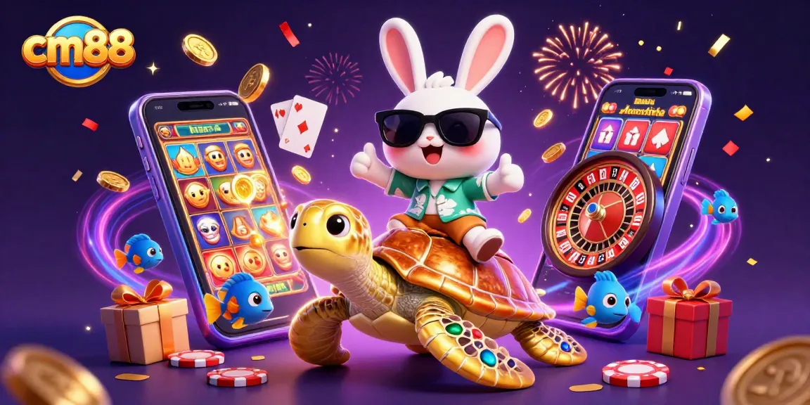 Experience the excitement of cm88 gaming with vibrant characters in this packed casino illustration.