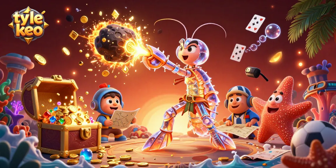 Engage with ty le keo in an energetic scene featuring a galactic mantis shrimp and a starfish amidst dynamic betting elements.