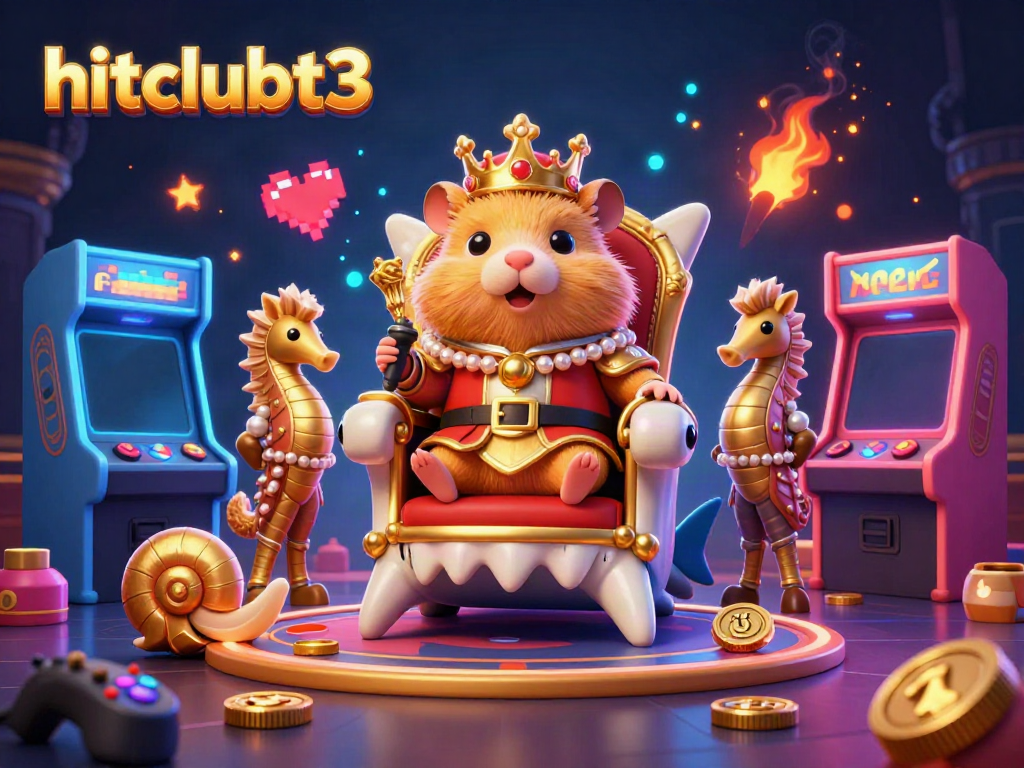 Experience the excitement of hitclubt3 with a golden hamster king ruling over casino elements.