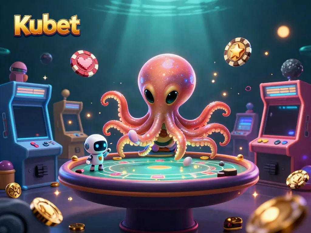 Join the exciting universe of Kubet with a vibrant image of an alien octopus at a poker table.