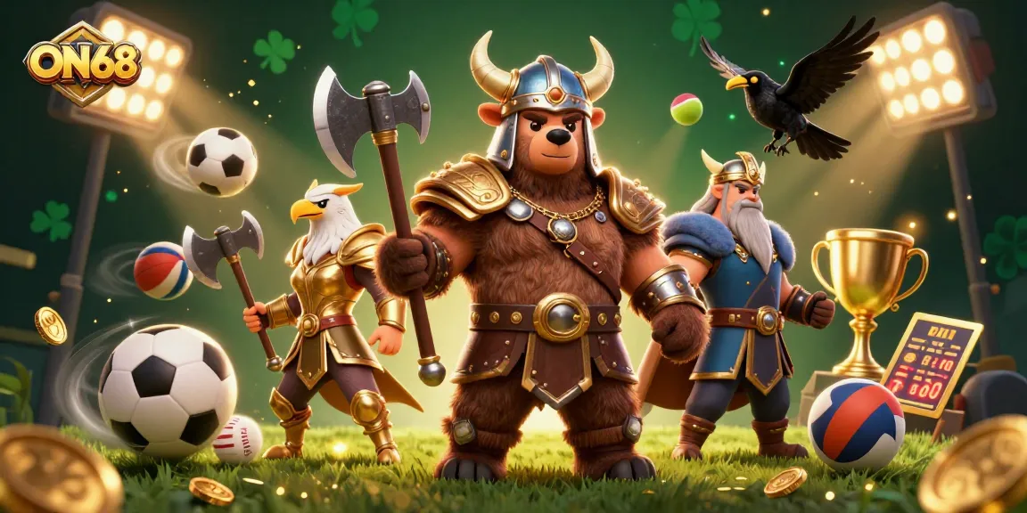 Engage in exciting gameplay at ON68 with a thrilling casino-themed scene featuring 3D characters and vibrant elements.