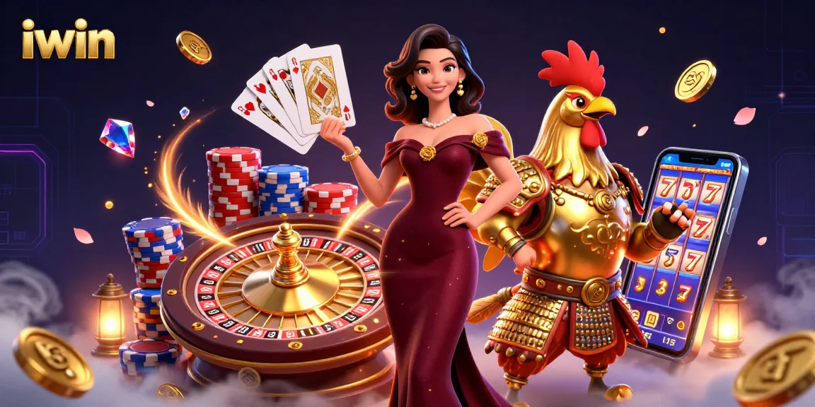 Experience excitement at iwin with a glamorous casino scene filled with vibrant games and 3D characters.