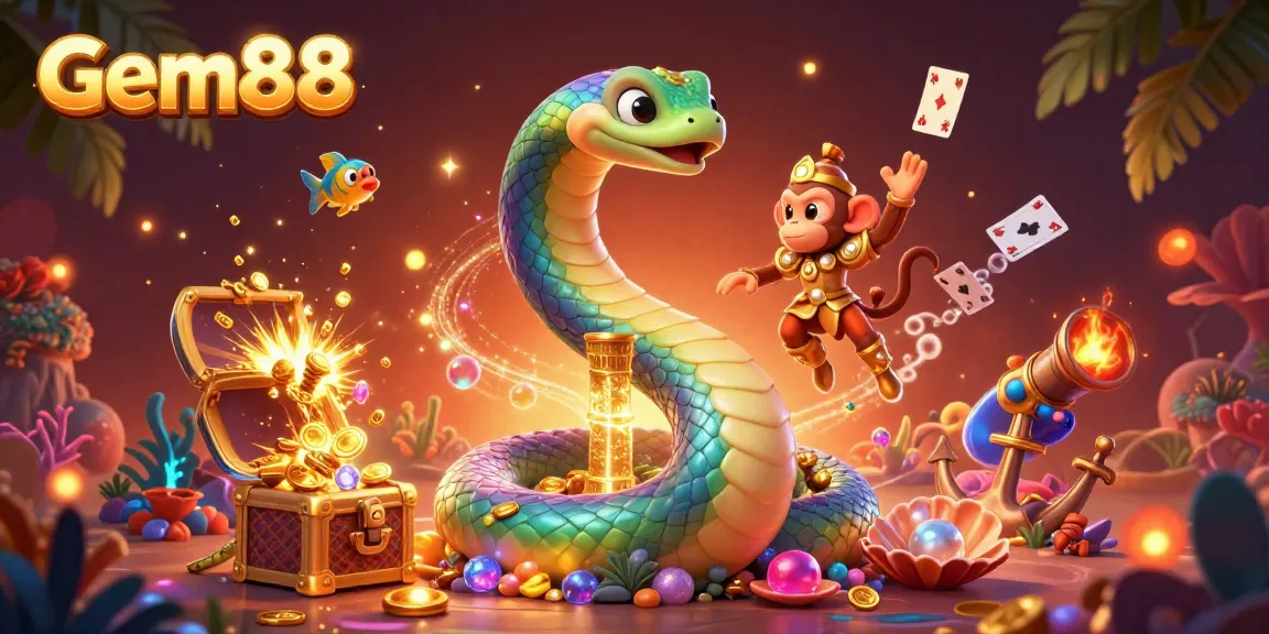 Experience the vibrant energy of gem88 with a colorful carnival scene filled with treasures and playful characters.