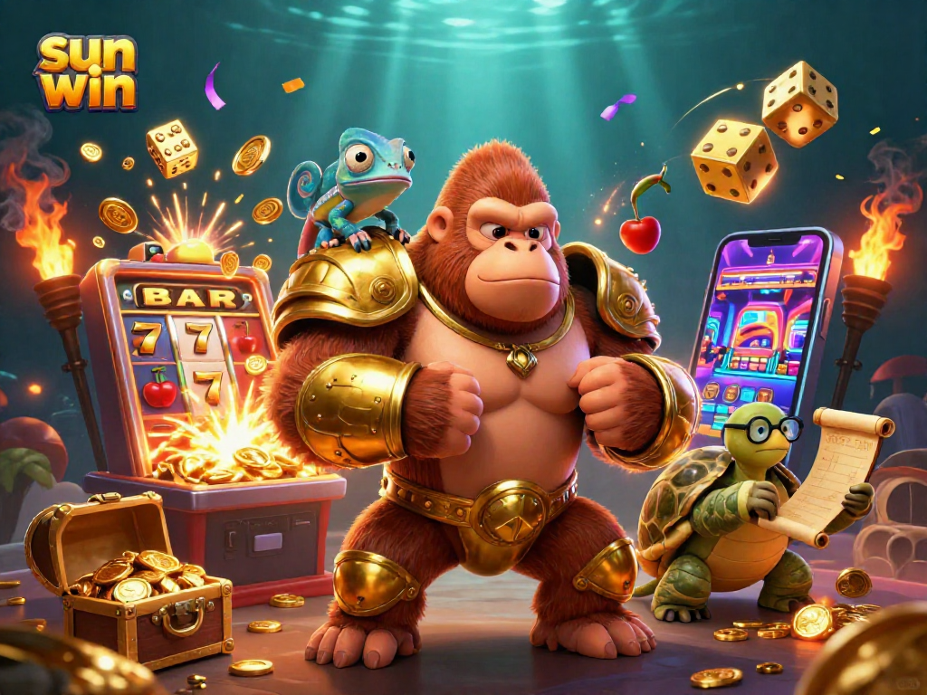 Experience the thrill of sun win at the casino with a gorilla king and dynamic game elements.