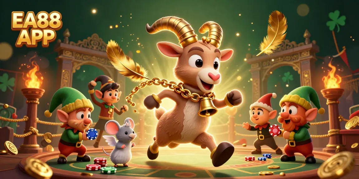 Experience the thrill of the EA88 APP with a festive 3D casino scene featuring cartoon characters.