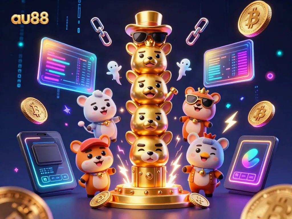 Experience thrilling gameplay at au88 with vibrant 3D totem and cryptographic elements.