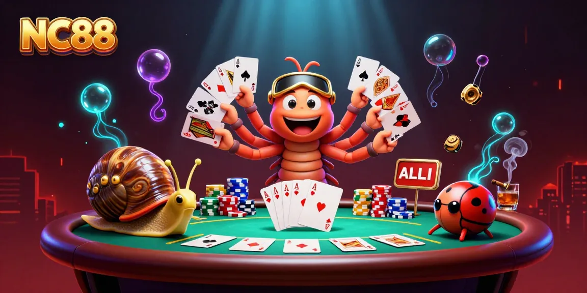 Experience the excitement of the NC88 casino with a vibrant 3D illustration showcasing a dynamic dealer and playful themes.