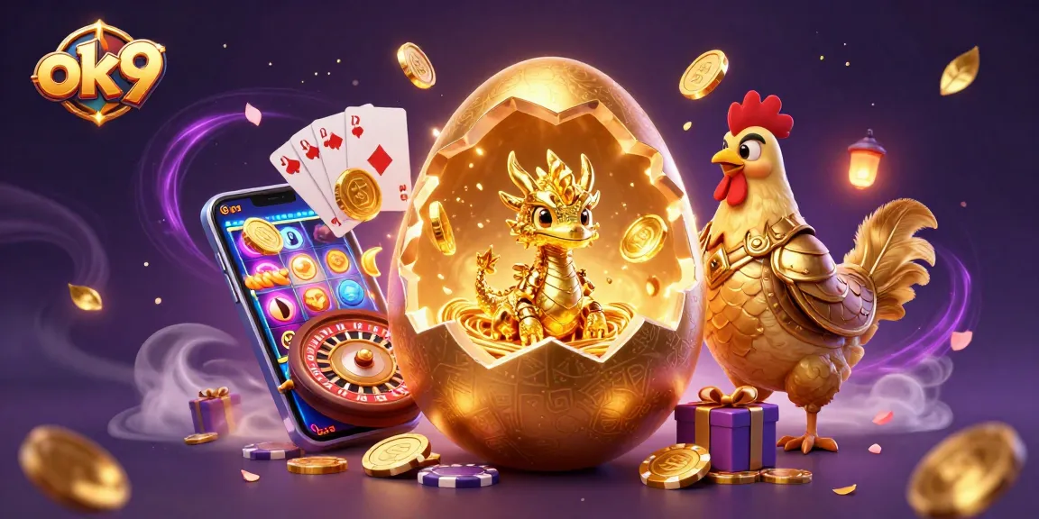 Win prizes with ok 9 in a thrilling 3D casino scene full of dragons and golden coins.