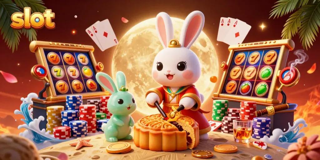 Spin the slot reels with lucky 7s and poker chips for a jackpot win in this vibrant casino scene.