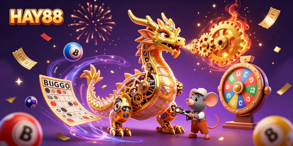 Experience HAY88's vibrant casino scene with a golden dragon and dynamic game elements.