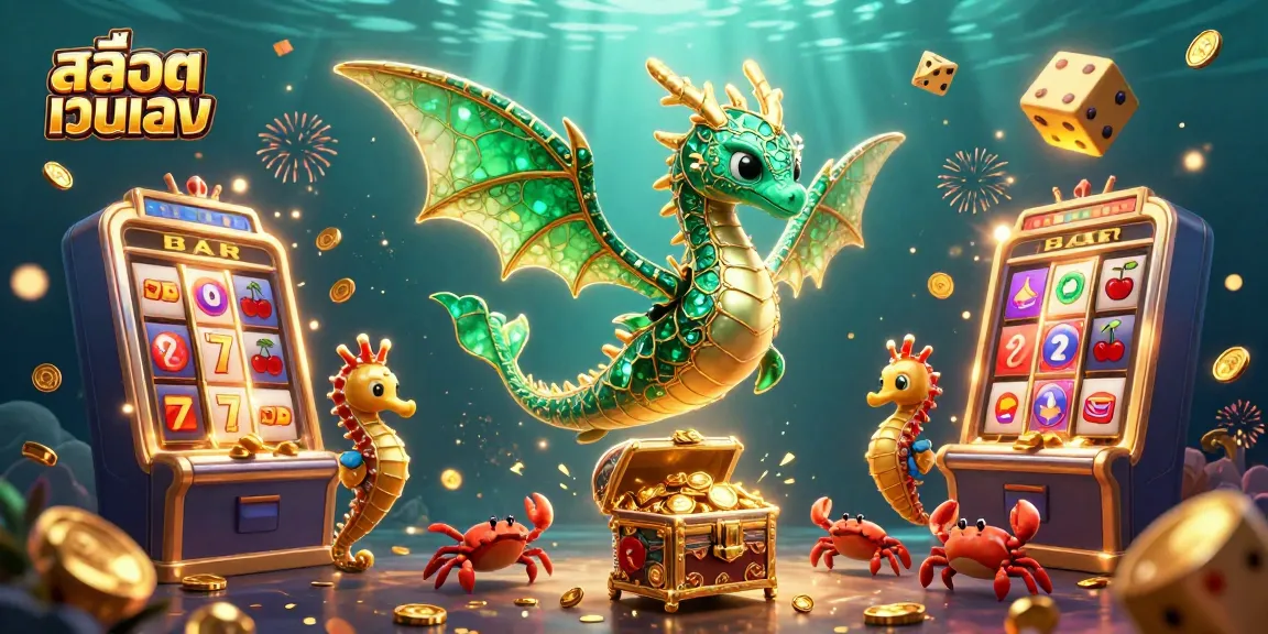 Engage in thrilling สล็อตเว็บตรง action with a vibrant 3D scene featuring a dragon and treasure.