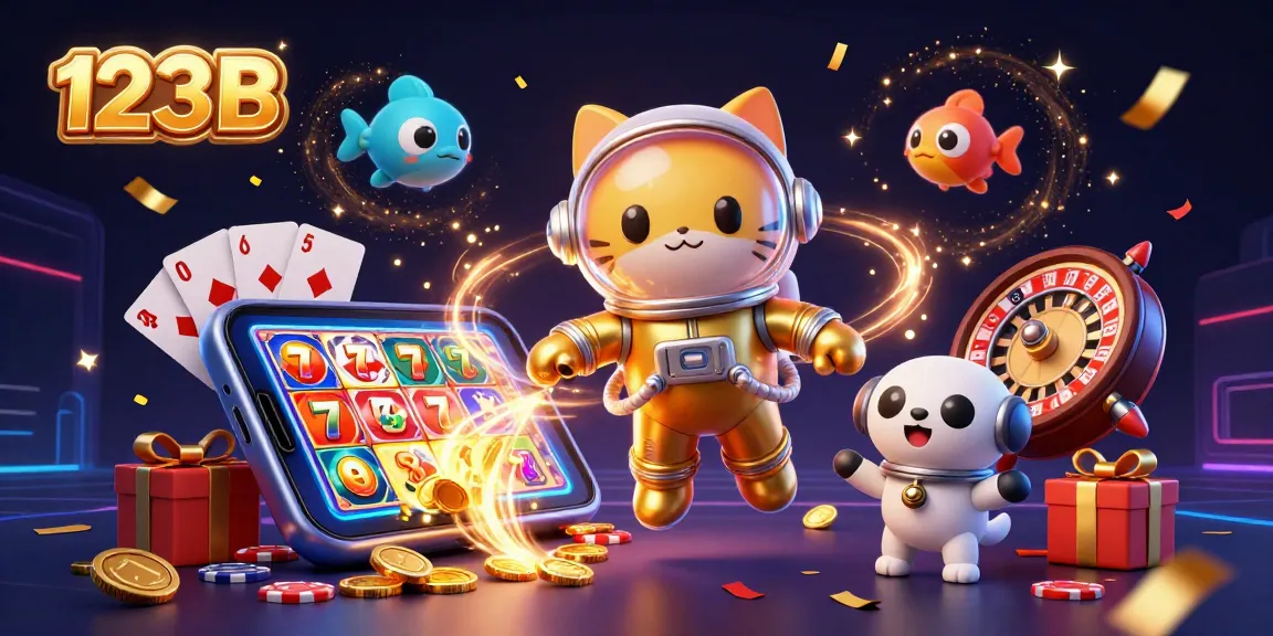 Engage with the colorful slot game experience at 123 B with a cosmic twist in a vibrant 3D scene.