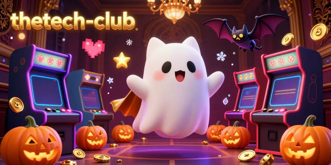 Thetech-club's haunted casino scene with ghost cat and vampire bat exploring lively gaming elements.