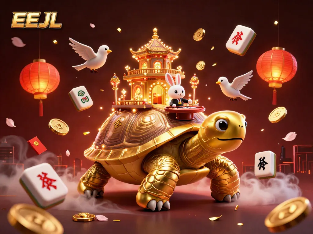 Experience thrilling casino action with EEJL, featuring a golden tortoise casino and festive elements.