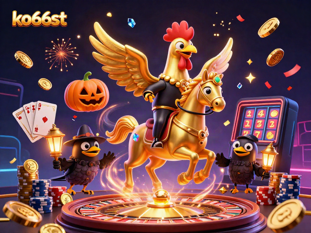 Engage with ko66st at a vibrant casino scene featuring dynamic characters and luxurious game elements.