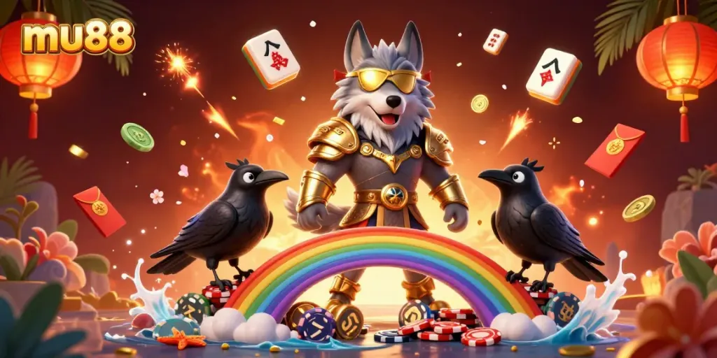 Experience thrilling mu88 gameplay with our vibrant Norse mythology-inspired casino illustration.