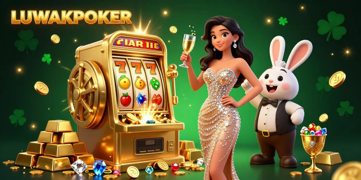 Experience the thrill of winning at LUWAKPOKER with vibrant slot machines and joyful characters.