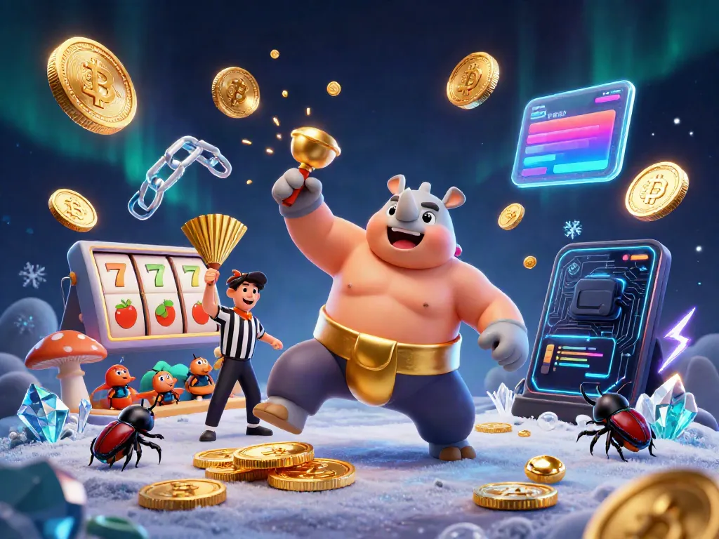 Experience the excitement of slot games with a vibrant 3D scene featuring playful characters and piles of golden coins.